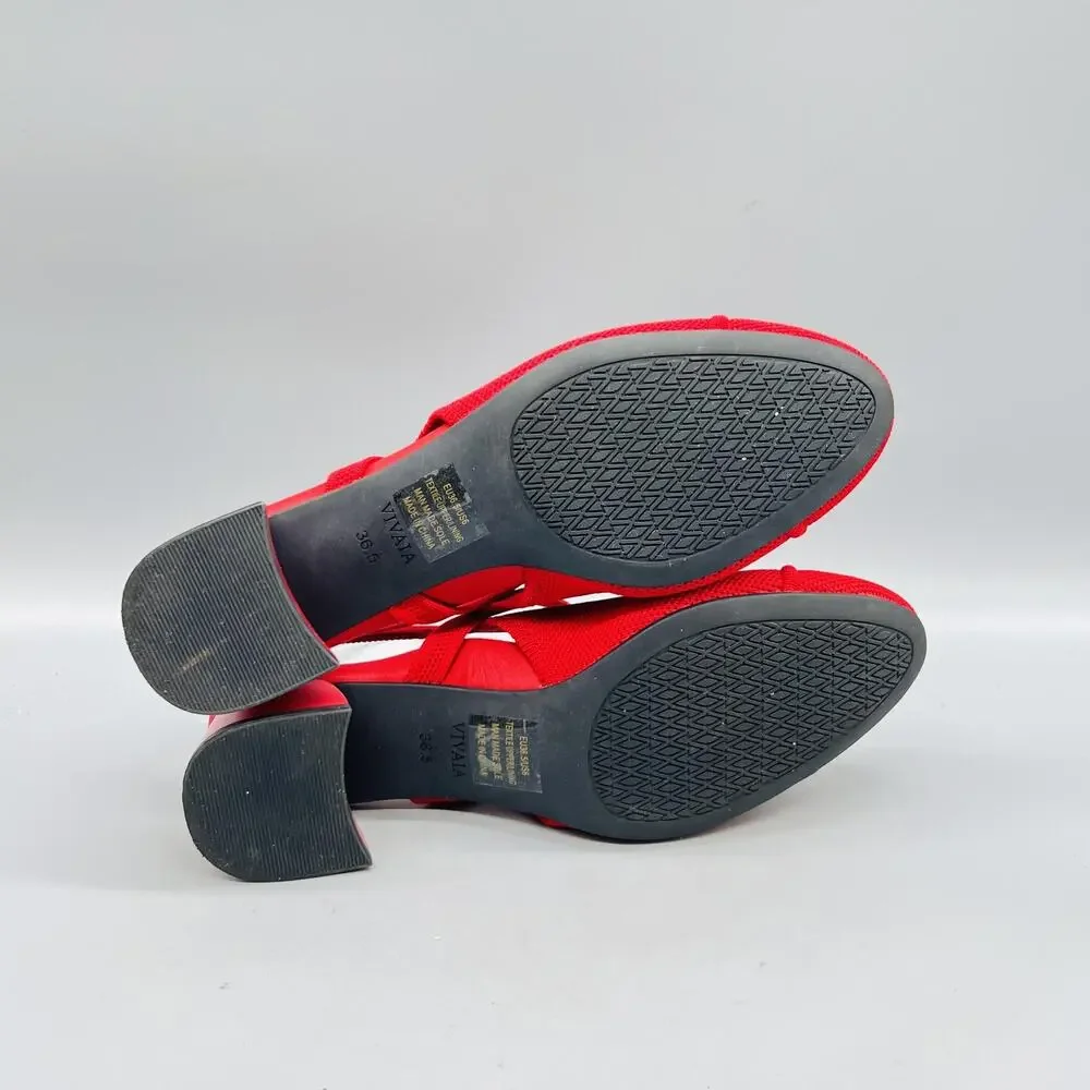 VIVAIA Shoes Womens 6 Red Knit Slingback Block Heel Round Toe Pumps Comfort